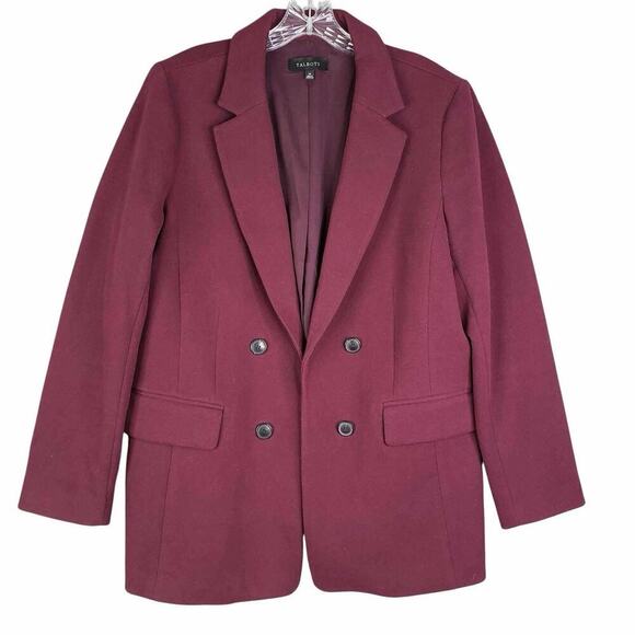 Talbots Blazer Jacket Double Breasted Women’s Size 14 Cotton Stretch Burgundy - Picture 2 of 8